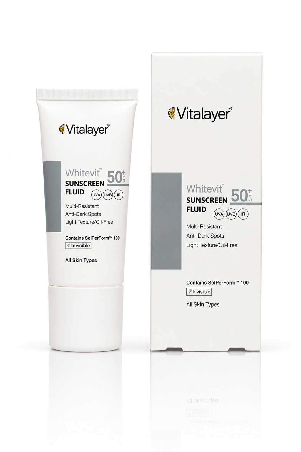 فلوئید ضد آفتاب ضد لک بی رنگ وایت ویت SPF50 ویتالیر
